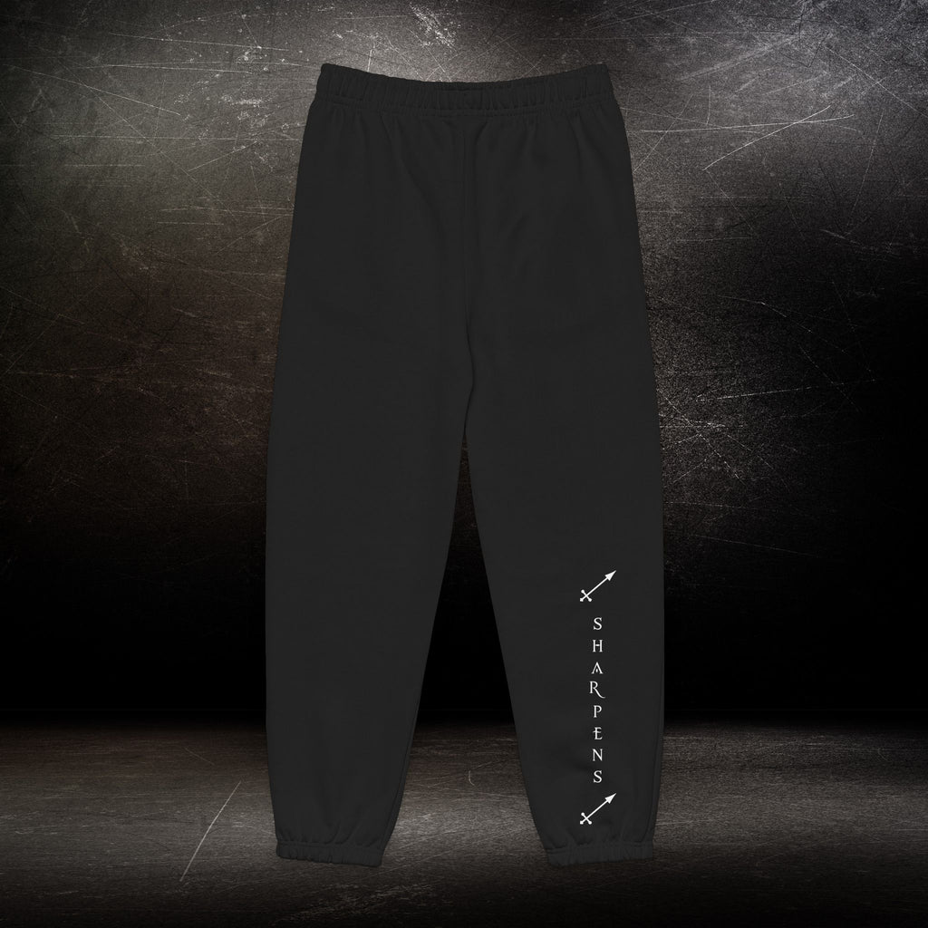 Minimalist Logo Sweatpants — Neutral Joggers with Small Geometric Mark & Vertical Script
