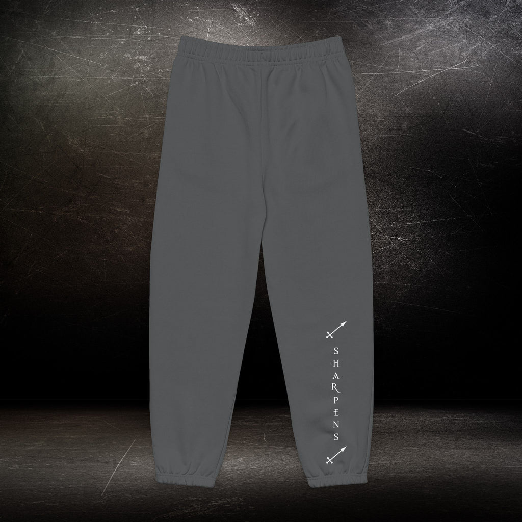 Minimalist Logo Sweatpants — Neutral Joggers with Small Geometric Mark & Vertical Script
